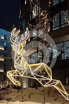 Christmas and New year decorations deer beautiful night lighting street view