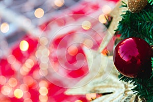 Christmas and New Year decorations with lights, background with bokeh and concept of holiday