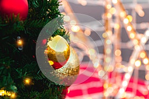 Christmas and New Year decorations with lights, background with bokeh and concept of holiday