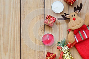 Christmas and new year decorations on wooden floor