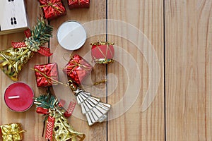 Christmas and new year decorations on wooden floor