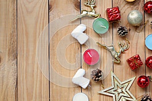 Christmas and new year decorations on wooden floor