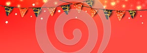 Christmas or New Year decorative elements for banner decoration on a red background
