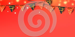 Christmas or New Year decorative elements for banner decoration on a red background