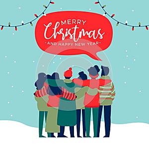 Christmas and New Year diverse people group card