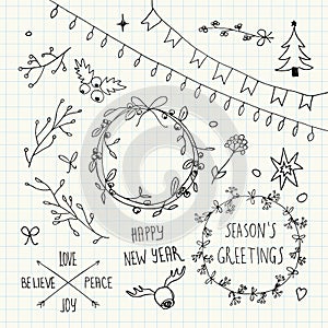 Christmas and New Year doodles collection