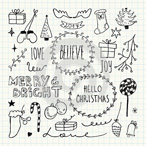 Christmas and New Year doodles collection