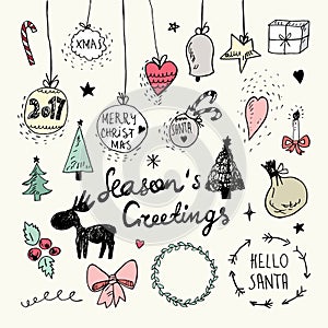 Christmas and New Year doodles collection