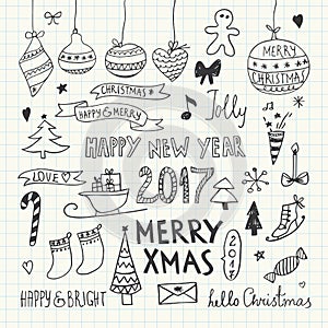 Christmas and New Year Doodles set