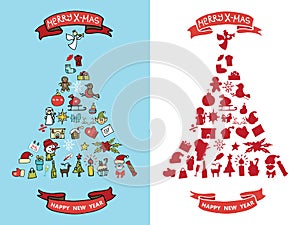 Christmas,new year doodles in spurce tree shape