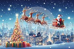 christmas new year festival Santa Claus and colorful gifts