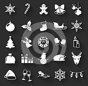 Christmas and New Year flat icons. Vector illustration.