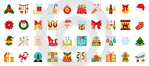 Christmas New year flat xmas icons vector set