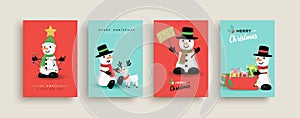 Christmas New Year funny snowman cartoon set