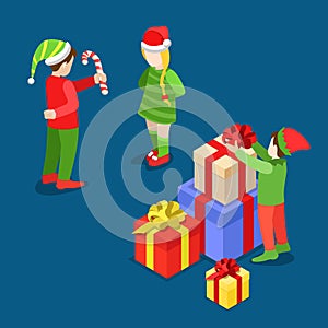 Christmas New Year gift boxes troll flat isometric vector 3d