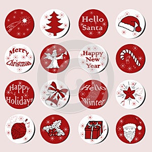 Christmas and New Year gift round stickers. Christmas labels.