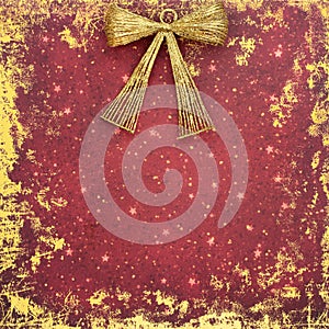 Christmas New Year Gold Bow Abstract Red Grunge Background