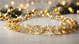 Christmas and New Year gold garland on a light background