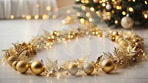 Christmas and New Year gold garland on a light background