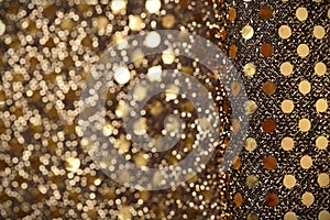 Christmas New Year Gold Glitter background. Holiday abstract texture fabric