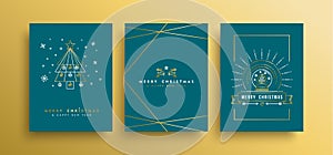 Christmas and New Year gold outline card set