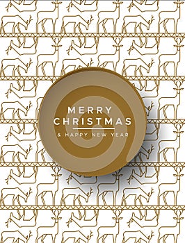 Christmas New Year gold outline reindeer card