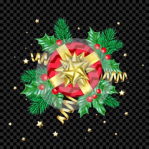 Christmas New Year greeting card background template golden stars confetti gift presents decorations