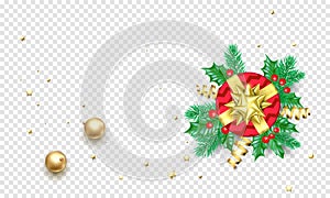 Christmas New Year greeting card background template golden stars confetti gift presents decorations