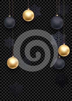 Christmas New Year greeting card background template vector golden ball decoration snowflake pattern