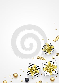 Christmas New Year greeting card golden gift decoration background vector glitter template