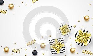 Christmas New Year greeting card golden gift decoration background vector pattern template