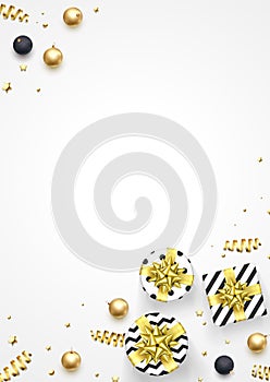 Christmas New Year greeting card golden gift decoration background vector pattern template