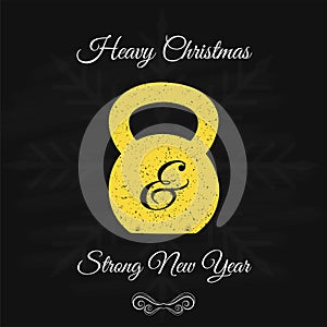 Christmas and New Year greeting card with kettlebell.