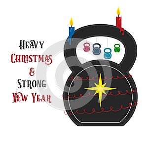 Christmas and New Year greeting card with kettlebells.