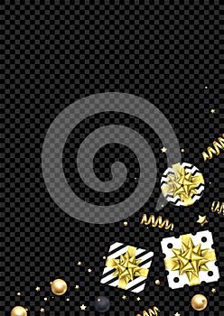 Christmas or New Year greeting card vector background template of golden ball decoration