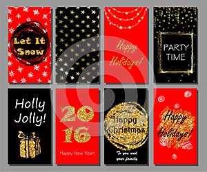 Christmas and New Year handdrawn cards collection. Xmas party invitation.