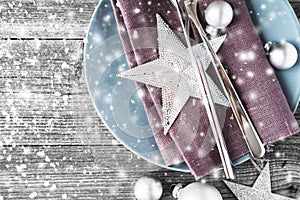 Christmas and New Year holiday background. Greeting card. Table place setting.