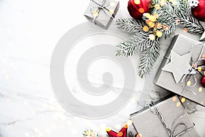 Christmas and New Year holiday background. Xmas greeting card. Winter holidays.