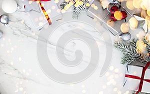 Christmas and New Year holiday background. Xmas greeting card. Winter holidays.