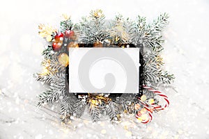 Christmas and New Year holiday background. Xmas greeting card. Winter holidays.