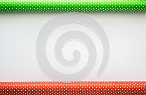 Christmas and New Year holiday composition with wrapping paper on the white background. Top view, flat lay. Copyspace.