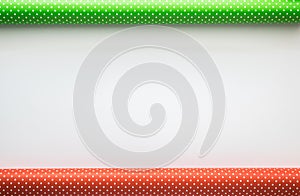 Christmas and New Year holiday composition with wrapping paper on the white background. Top view, flat lay. Copyspace. photo