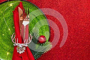 Christmas And New Year Holiday Table Setting.