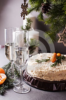 Christmas And New Year Holiday Table Setting. Celebration. Place setting for Xmas Dinner