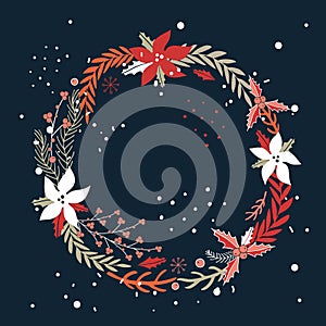 Christmas New Year Holiday wreath Hand drawn design element