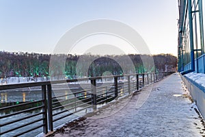 Christmas New Year holidays decoration in Moscow at night, Russia-- Andreevskaya Andreevsky embankment