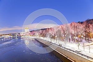 Christmas New Year holidays decoration in Moscow at night, Russia-- Andreevskaya Andreevsky embankment