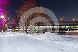 Christmas New Year holidays decoration in Moscow at night, Russia-- Andreevskaya Andreevsky embankment