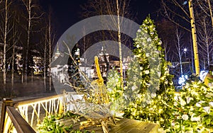 Christmas New Year holidays decoration on Zaryadye Park-- urban park located near Red Square in Moscow, Russia