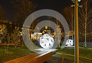 Christmas New Year holidays decoration on Zaryadye Park-- urban park located near Red Square in Moscow, Russia